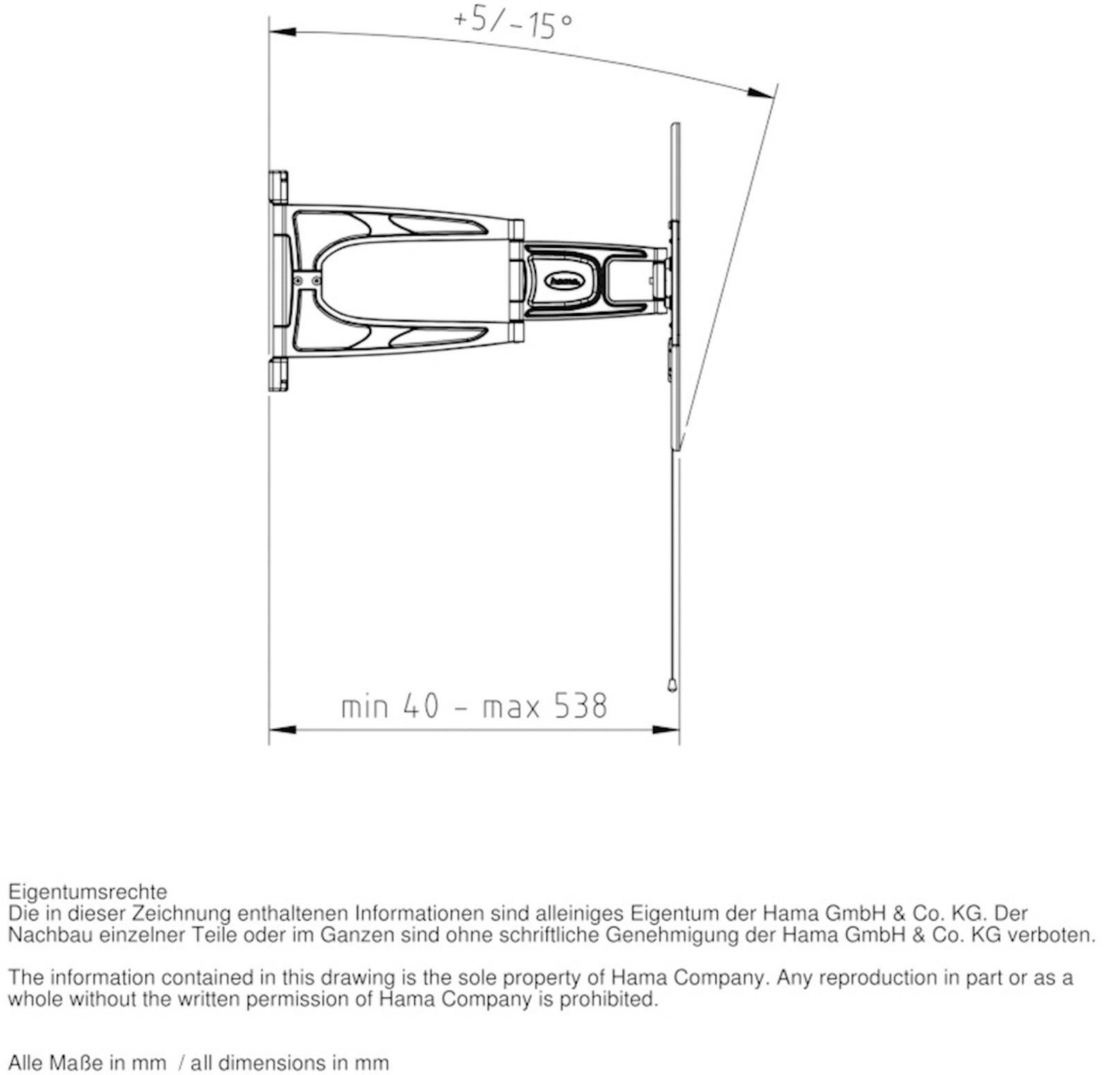 Hama 00108749 FULLMOTION "Ultraslim" TV-Wandhalterung Ausziehbar 58,4 cm (23") - 139,7 cm (55") Neigbar+Schwenkbar, Rotierbar