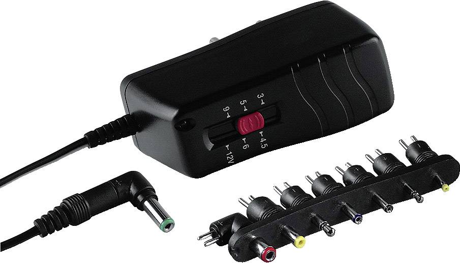 Hama 00046611 Steckernetzteil, einstellbar 3 V/DC, 4.5 V/DC, 5 V/DC, 6 V/DC, 9 V/DC, 12 V/DC 1000mA