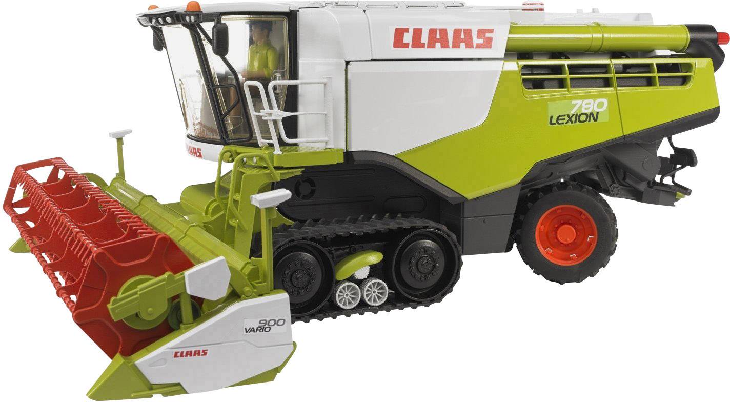 Mähdrescher 'CLAAS LEXION 780' in Grün und Weiß mit großen Rädern, geeignet für Erntearbeiten in der Landwirtschaft.