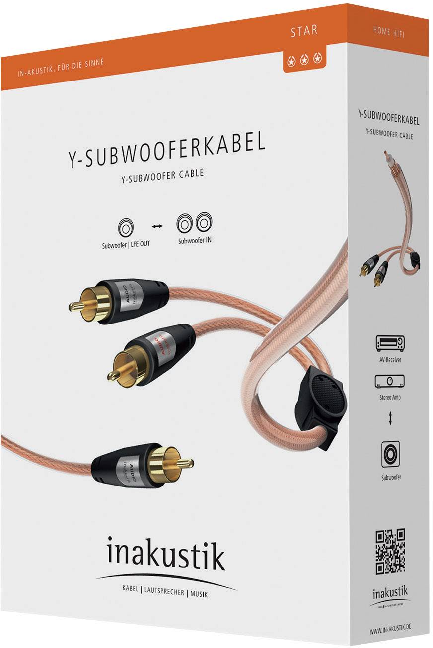 Inakustik 0030822 Cinch Audio Anschlusskabel [2x Cinch-Stecker - 1x Cinch-Stecker] 2.00 m Transparent vergoldete Steckkontakte