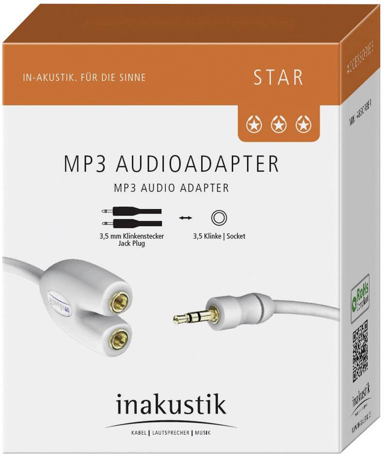 Inakustik 00310302 Klinke Audio Y-Kabel [1x Klinkenstecker 3.5 mm - 2x Klinkenbuchse 3.5 mm] 10.00 cm Weiß