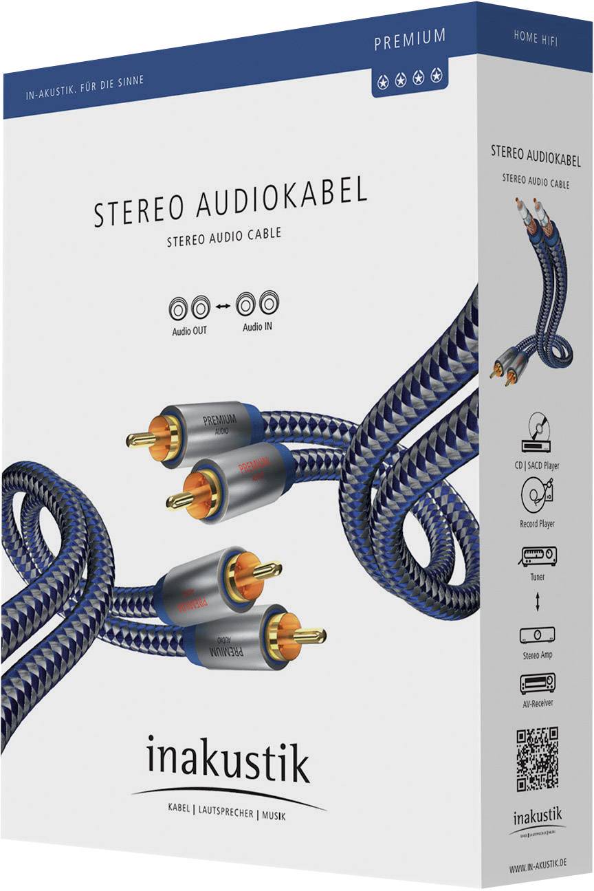 Inakustik 0040403 Cinch Audio Anschlusskabel [2x Cinch-Stecker - 2x Cinch-Stecker] 3.00 m Blau, Silber vergoldete Steckkontakte