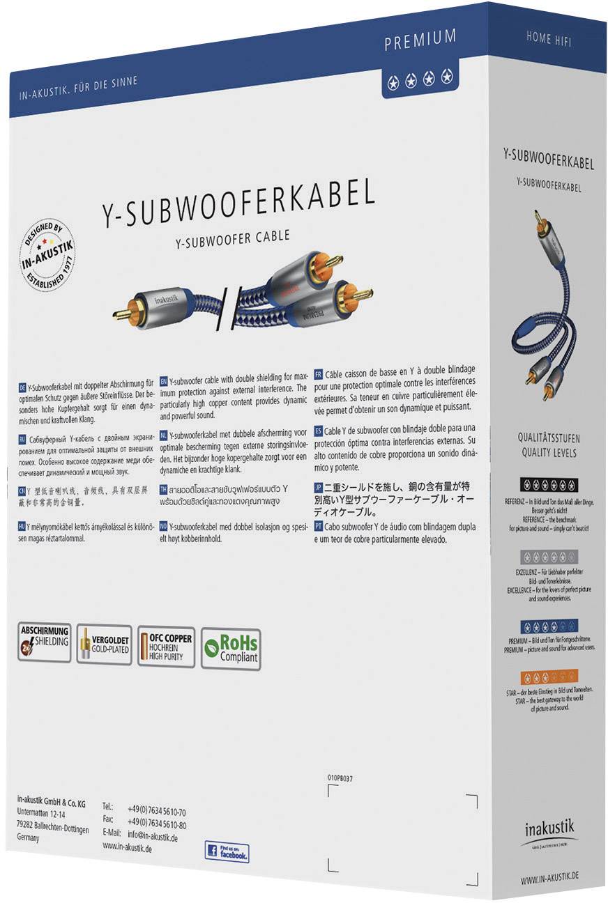 Inakustik 0040802 Cinch Audio Anschlusskabel [2x Cinch-Stecker - 1x Cinch-Stecker] 2.00 m Blau, Silber vergoldete Steckkontakte