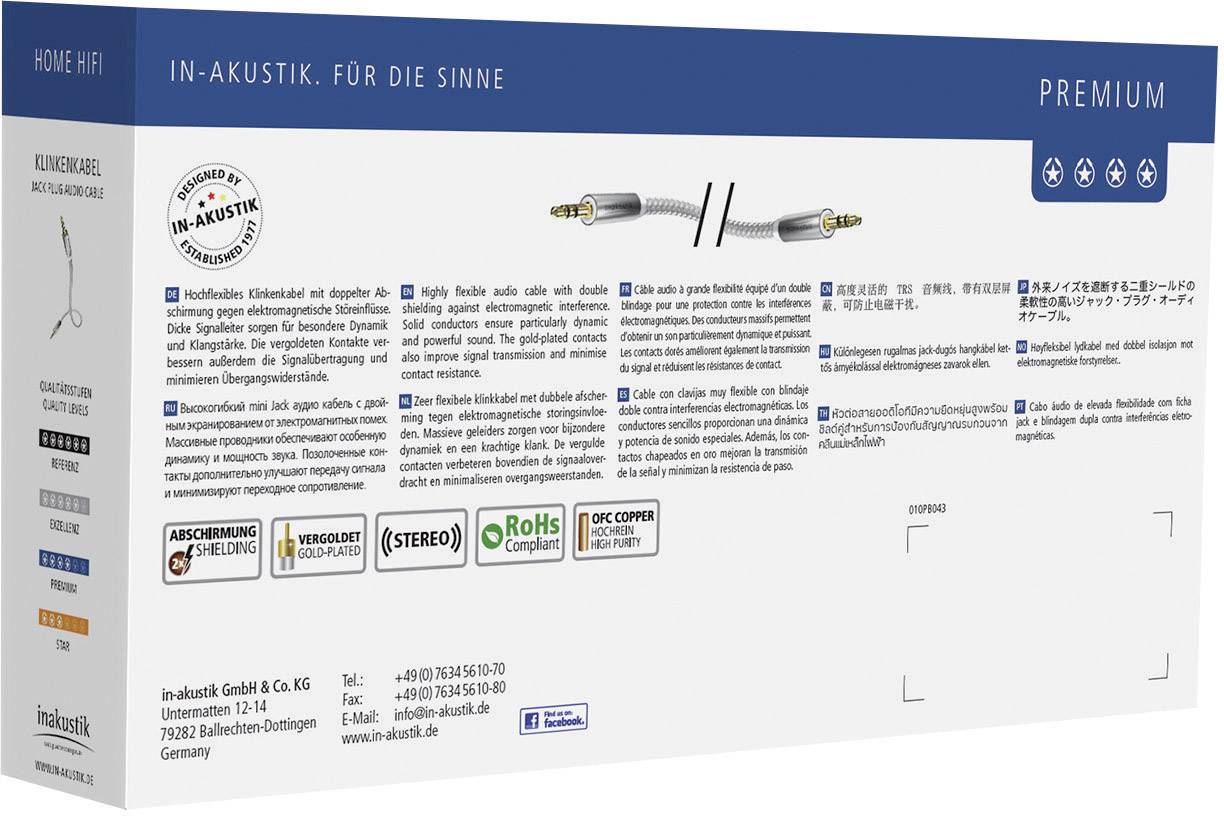 Inakustik 004101015 Klinke Audio Anschlusskabel [1x Klinkenstecker 3.5 mm - 1x Klinkenstecker 3.5 mm] 1.50 m Weiß, Silber vergoldete Steckkontakte