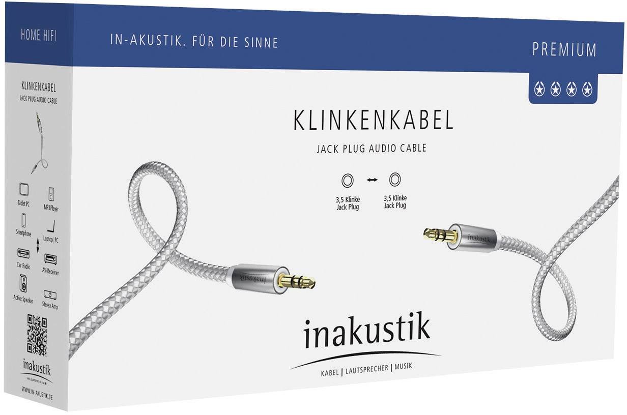 Inakustik 004101015 Klinke Audio Anschlusskabel [1x Klinkenstecker 3.5 mm - 1x Klinkenstecker 3.5 mm] 1.50 m Weiß, Silber vergoldete Steckkontakte
