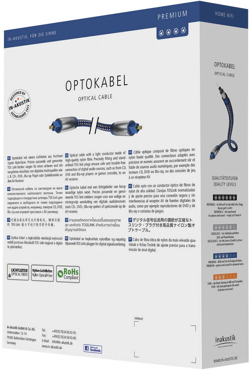Inakustik 0041201 Toslink Digital-Audio Anschlusskabel [1x Toslink-Stecker (ODT) - 1x Toslink-Stecker (ODT)] 1.00 m Blau, Silber