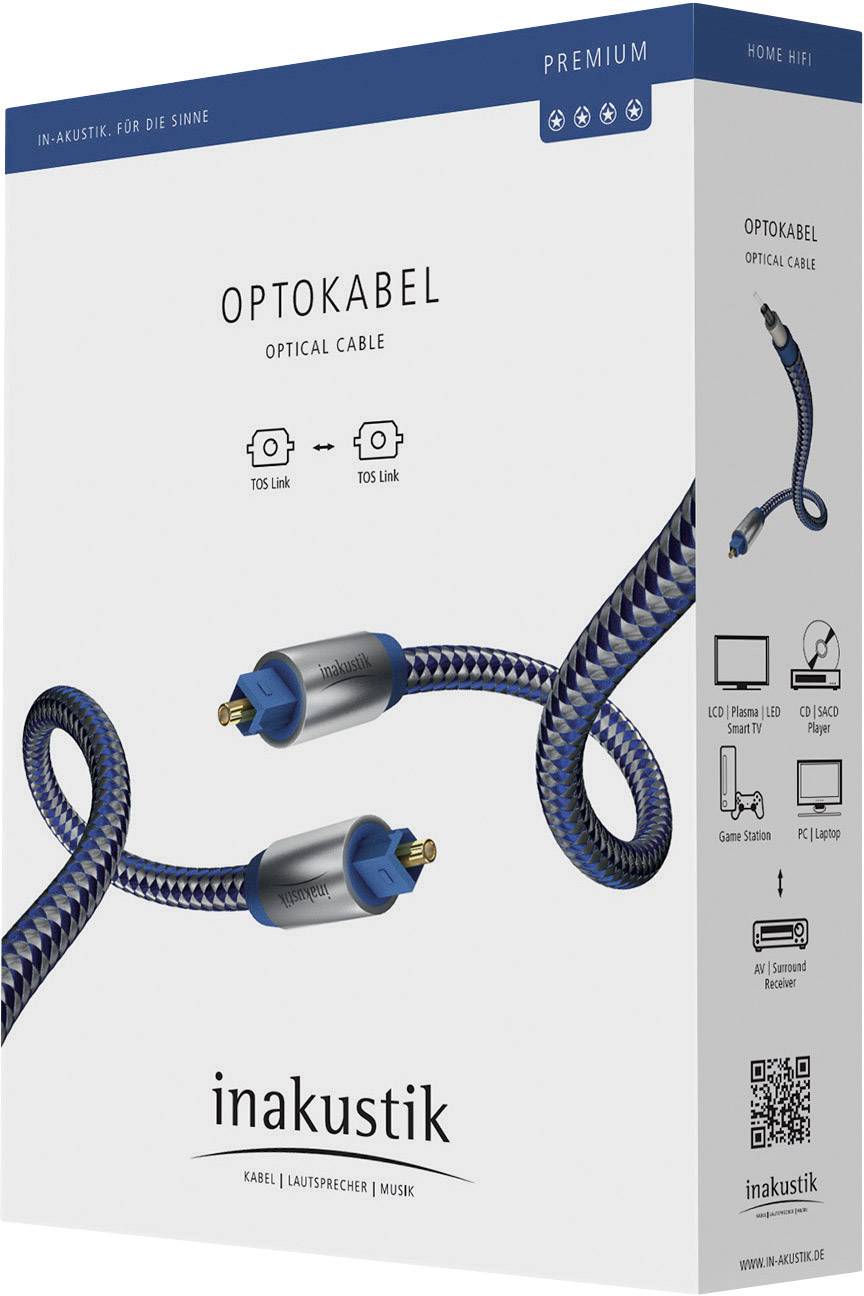 Inakustik 0041201 Toslink Digital-Audio Anschlusskabel [1x Toslink-Stecker (ODT) - 1x Toslink-Stecker (ODT)] 1.00 m Blau, Silber