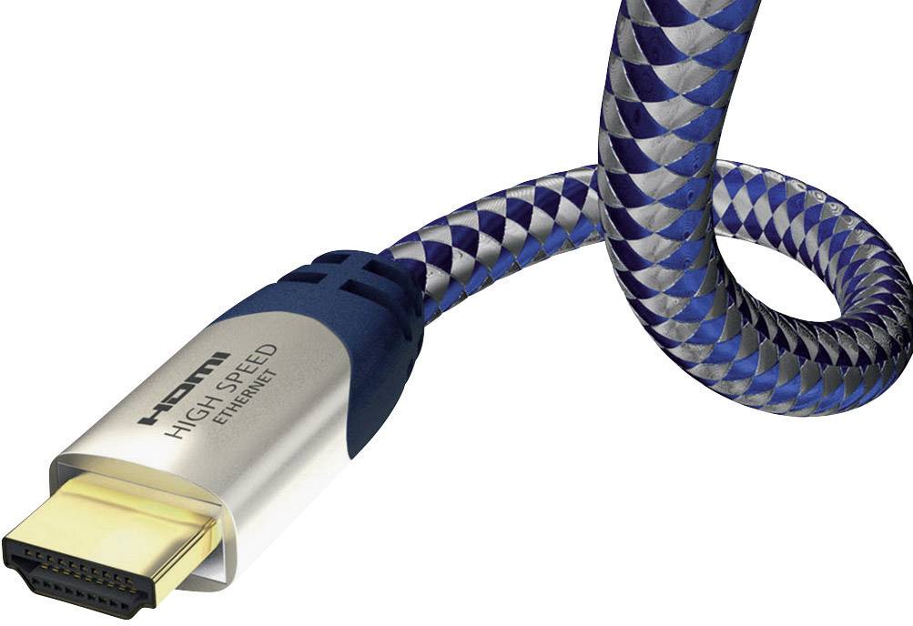 Inakustik HDMI Anschlusskabel HDMI-A Stecker, HDMI-A Stecker 3.00 m Silber-Blau 0042303 Audio Return Channel, vergoldete Steckkontakte, gesleeved