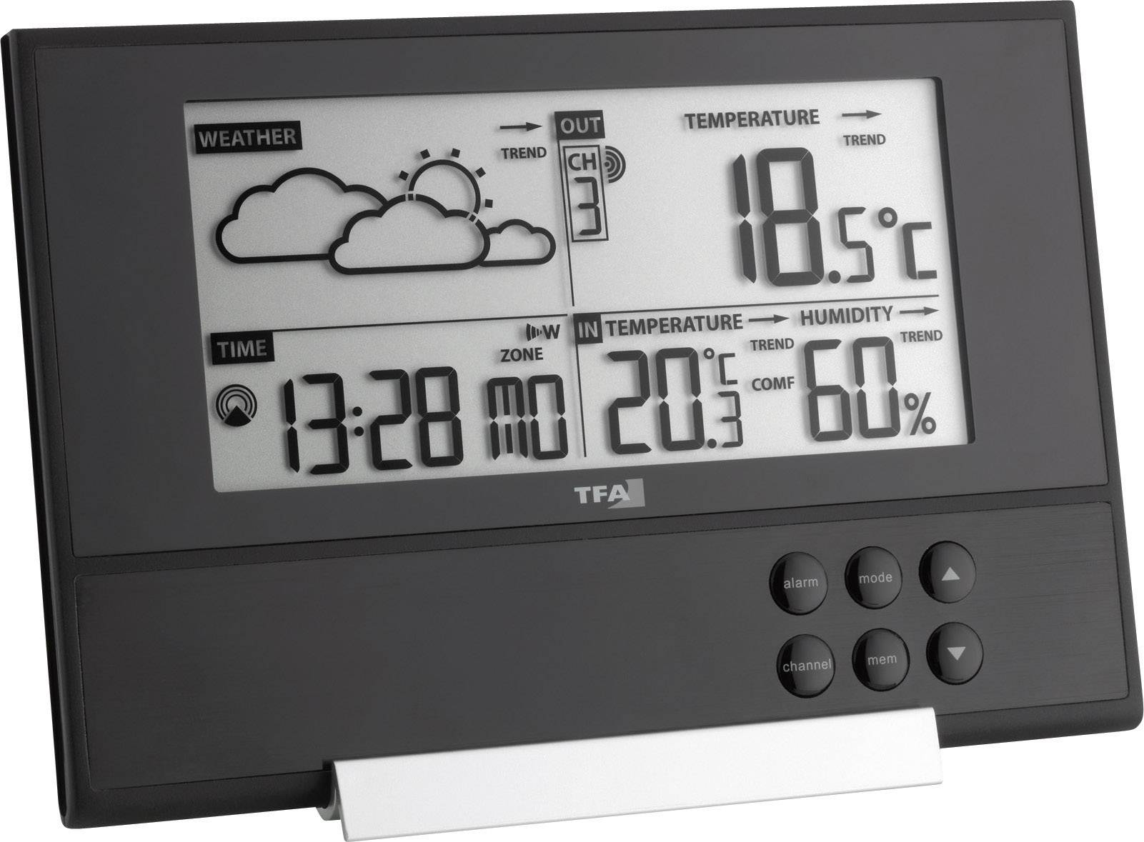 TFA Dostmann Pure 35.1107 Funk-Wetterstation Vorhersage für 12 bis 24 Stunden Anzahl Sensoren max. 3