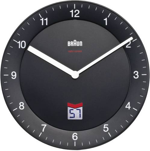 66012 Funk Wanduhr 20cm Schwarz Schleichendes Uhrwerk (lautlos)