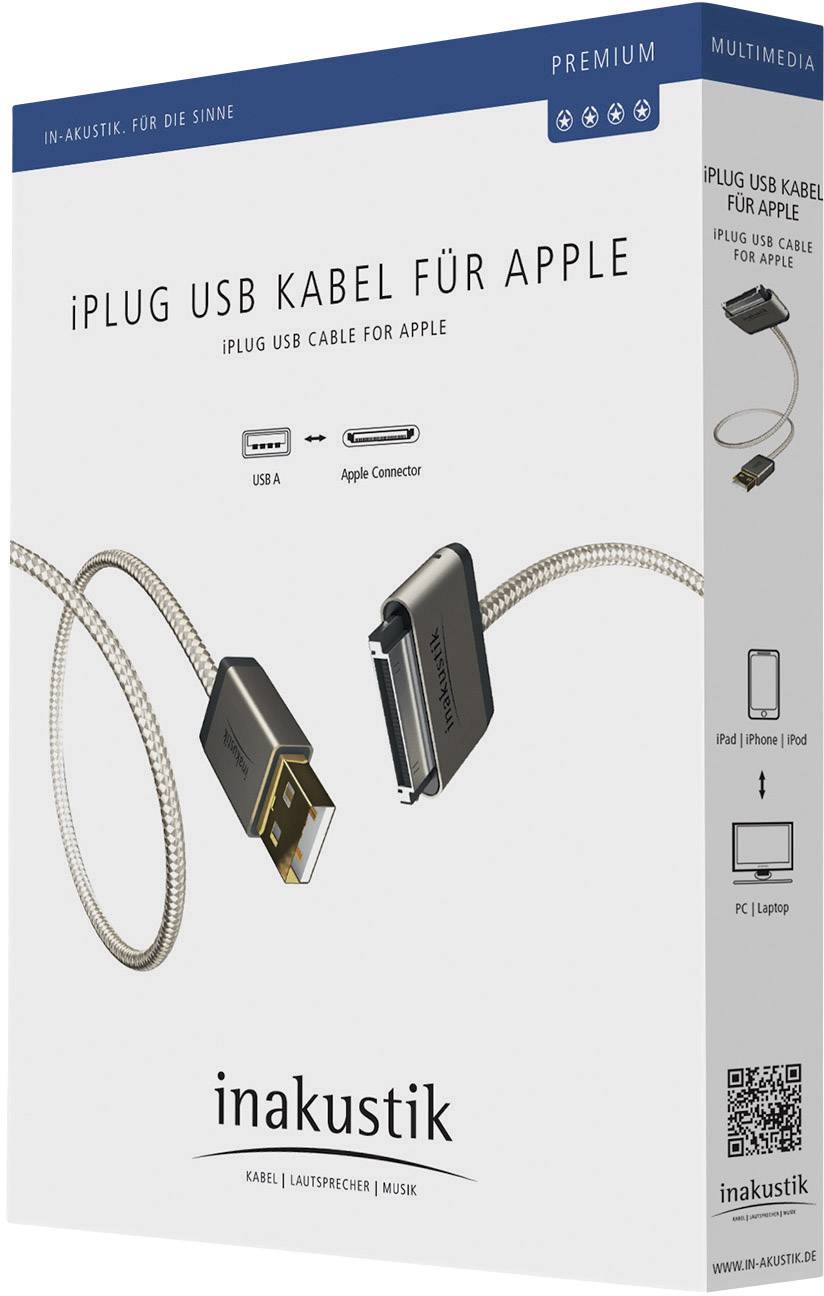 Inakustik Apple iPad/iPhone/iPod Anschlusskabel [1x USB 2.0 Stecker A - 1x Apple Dock-Stecker 30pol.] 2.00 m Weiß