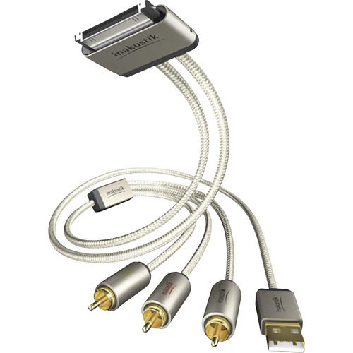 Inakustik iPad/iPhone/iPod Audiokabel/Videokabel [3x Cinch-Stecker, USB 2.0 Stecker A - 1x Apple Dock-Stecker 30pol.] 2.00m Weiß