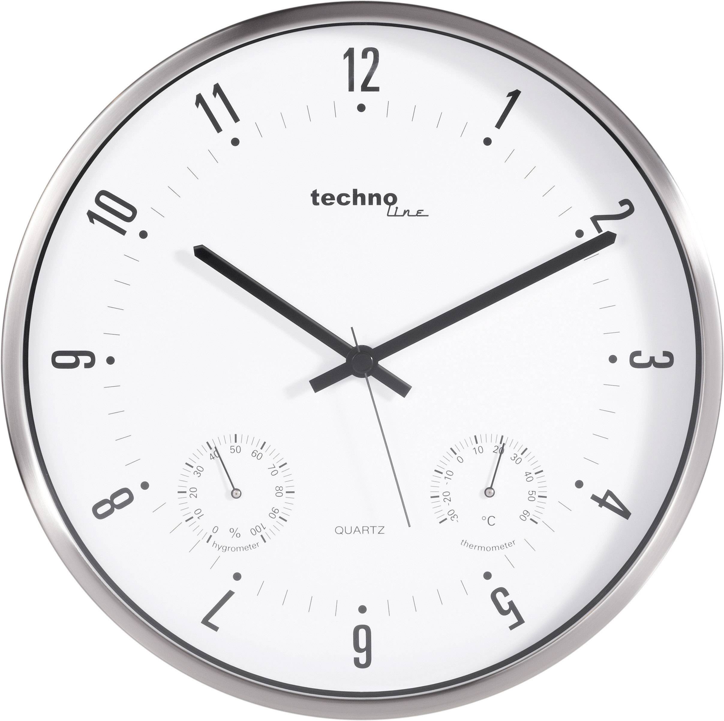 Techno Line WT 7650 Quarzwanduhr Silber – Ø 25 Cm, Metallrahmen, Glasabdeckung, Batteriebetrieb (1x AA)