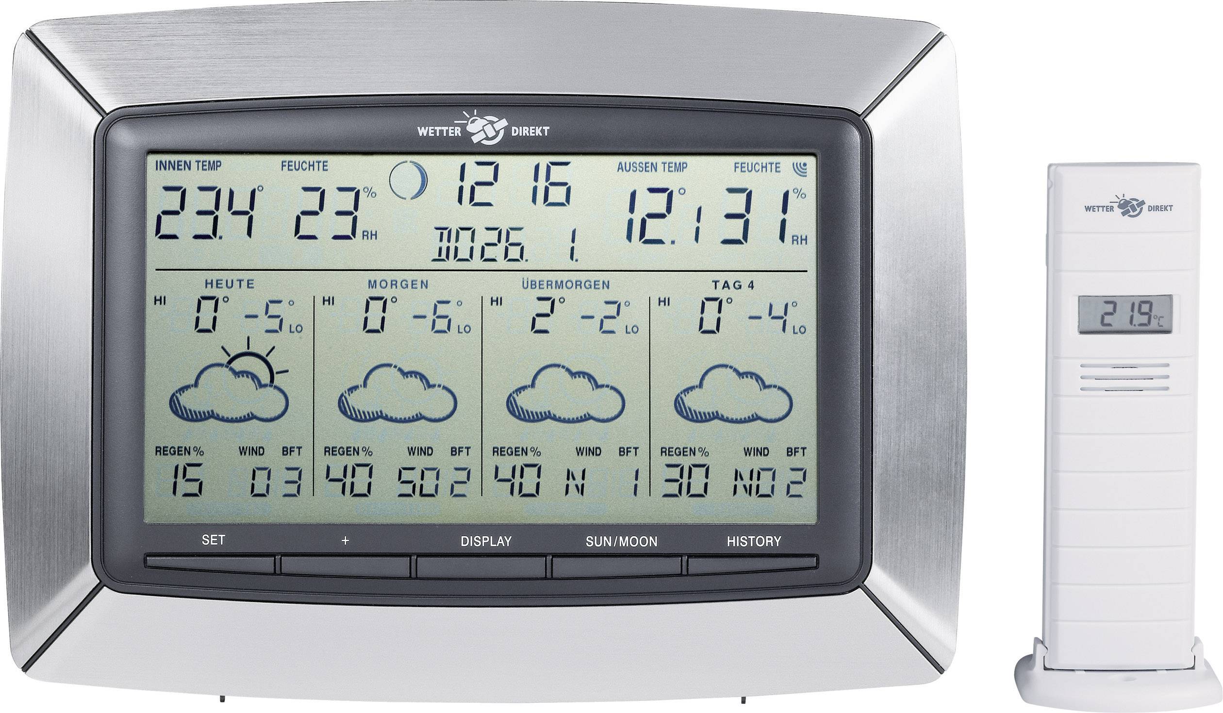 TFA Dostmann Tempus 35.5046.IT Satelliten Wetterstation Vorhersage für 4 Tage