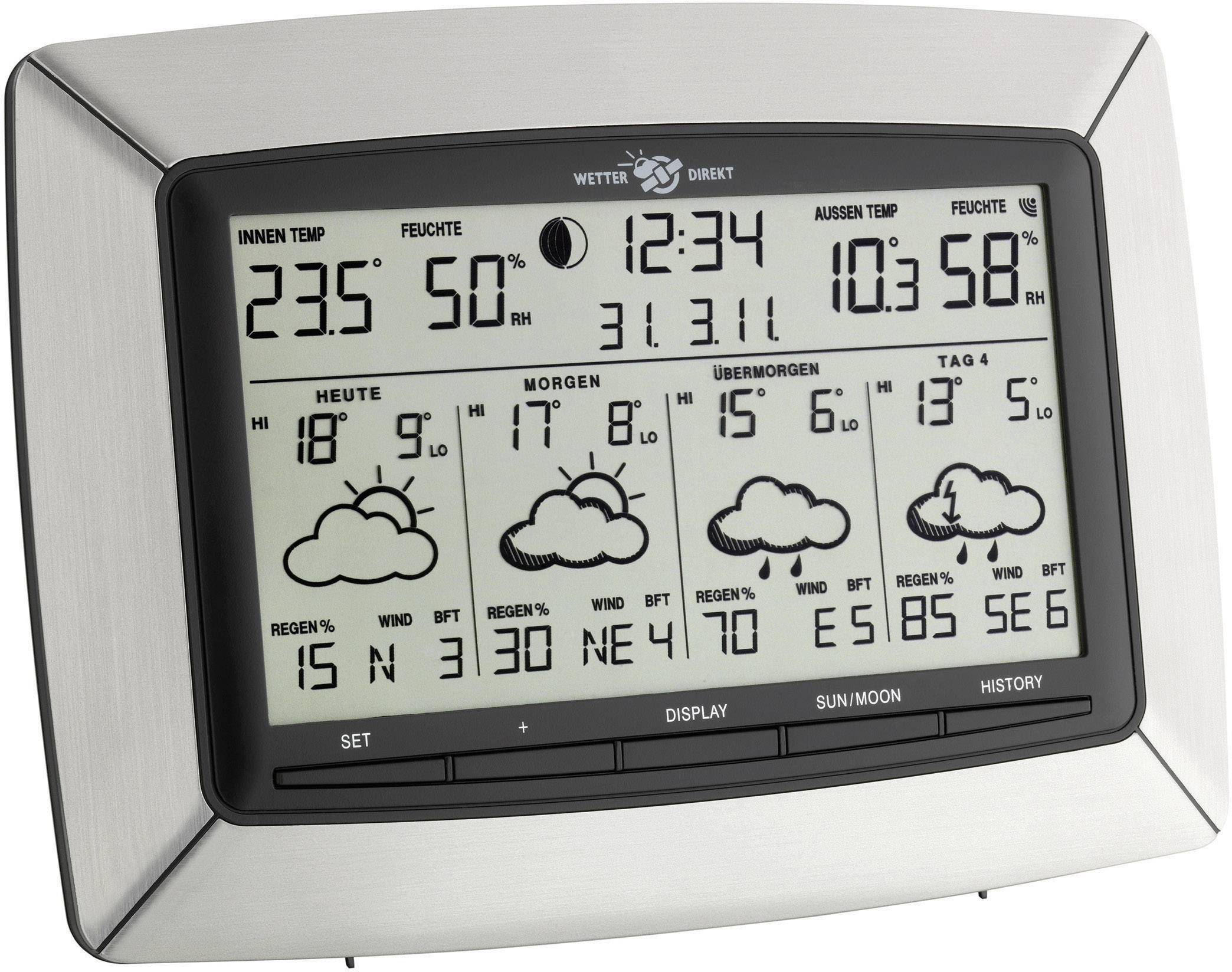 TFA Dostmann Tempus 35.5046.IT Satelliten Wetterstation Vorhersage für 4 Tage