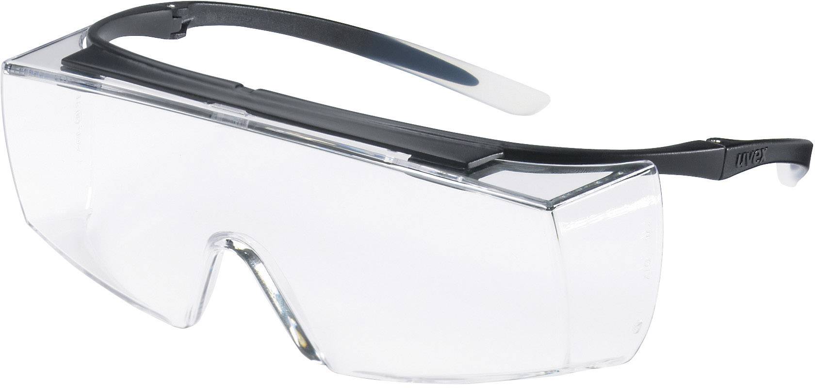 Schutzbrille mit klarem Kunststoff und schwarzem Rahmen, geeignet für den Augenschutz bei handwerklichen oder industriellen Arbeiten.
