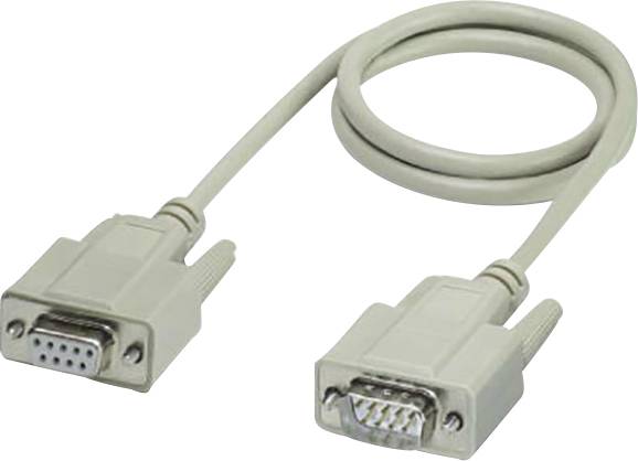 Serielles Datenkabel mit zwei D-Sub 9-poligen Steckern, oft verwendet für ältere Computerverbindungen.