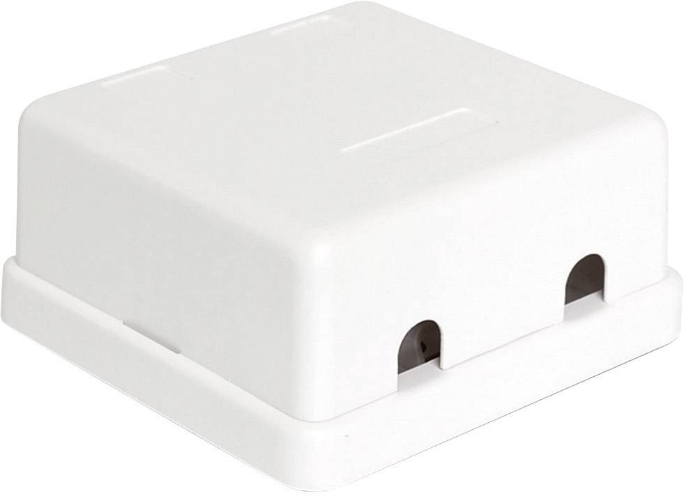 Ein weißes, quadratisches Kunststoffgehäuse mit abgerundeten Kanten und zwei Öffnungen an einer Seite.