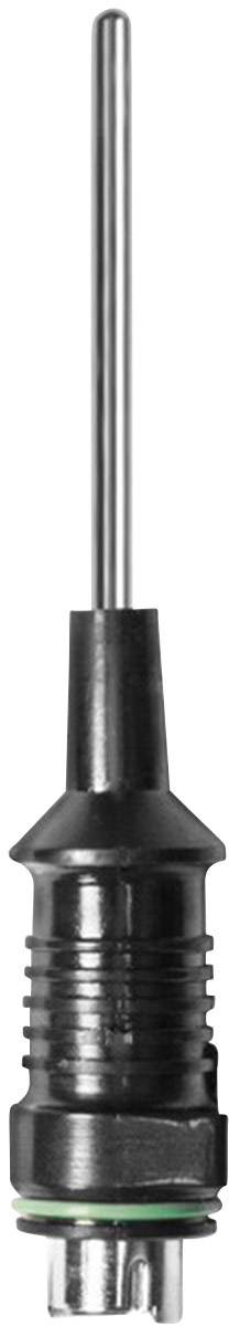 Ein schwarzer Stabgriff mit einem langen, dünnen Metallstab, vermutlich ein Werkzeug oder Geräteteil.