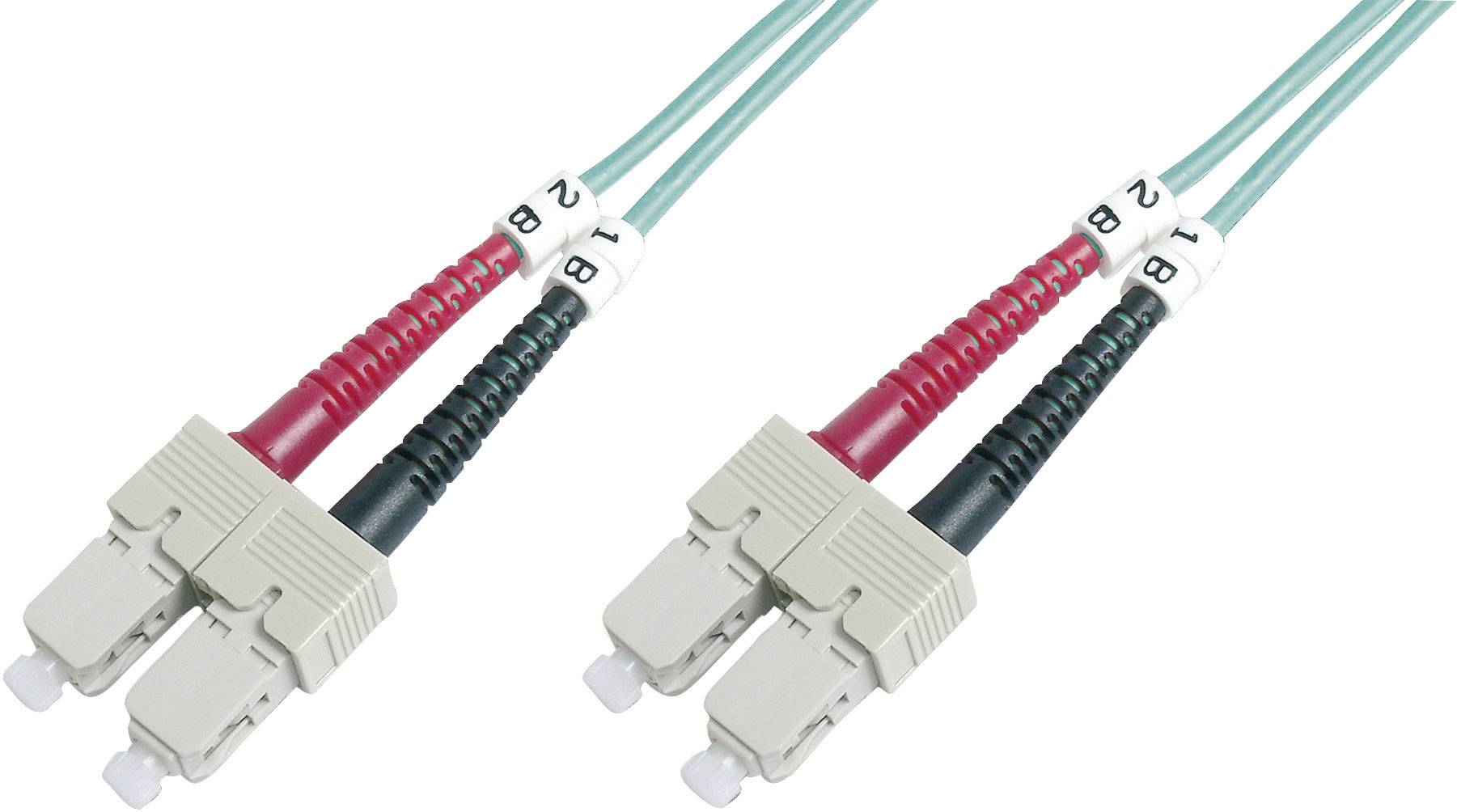 Zwei Lichtwellenleiter-Stecker in Rot und Schwarz zeigen auf eine identische Richtung. Verwendet für Daten- und Kommunikationsverbindungen.