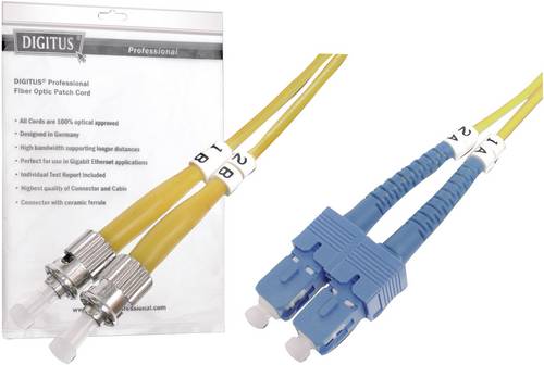 Digitus Glasfaser LWL Anschlusskabel [1x ST-Stecker - 1x SC-Stecker] 9/125 µ Singlemode OS2 3.00m