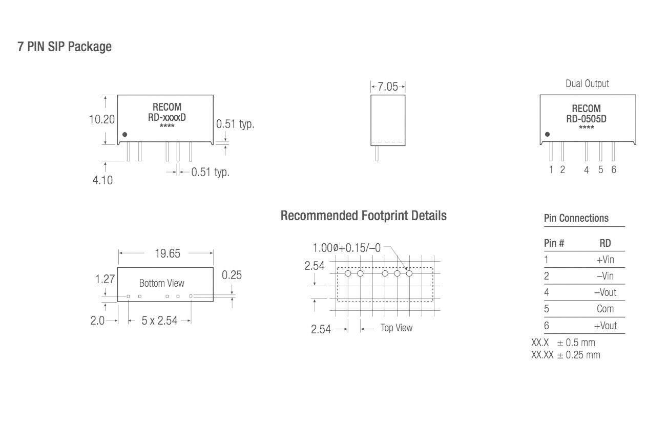 RECOM RD-0515D DC/DC-Wandler, Print 5 V/DC 15 V/DC, -15 V/DC 66mA 2W Anzahl Ausgänge: 2 x Inhalt 1St.
