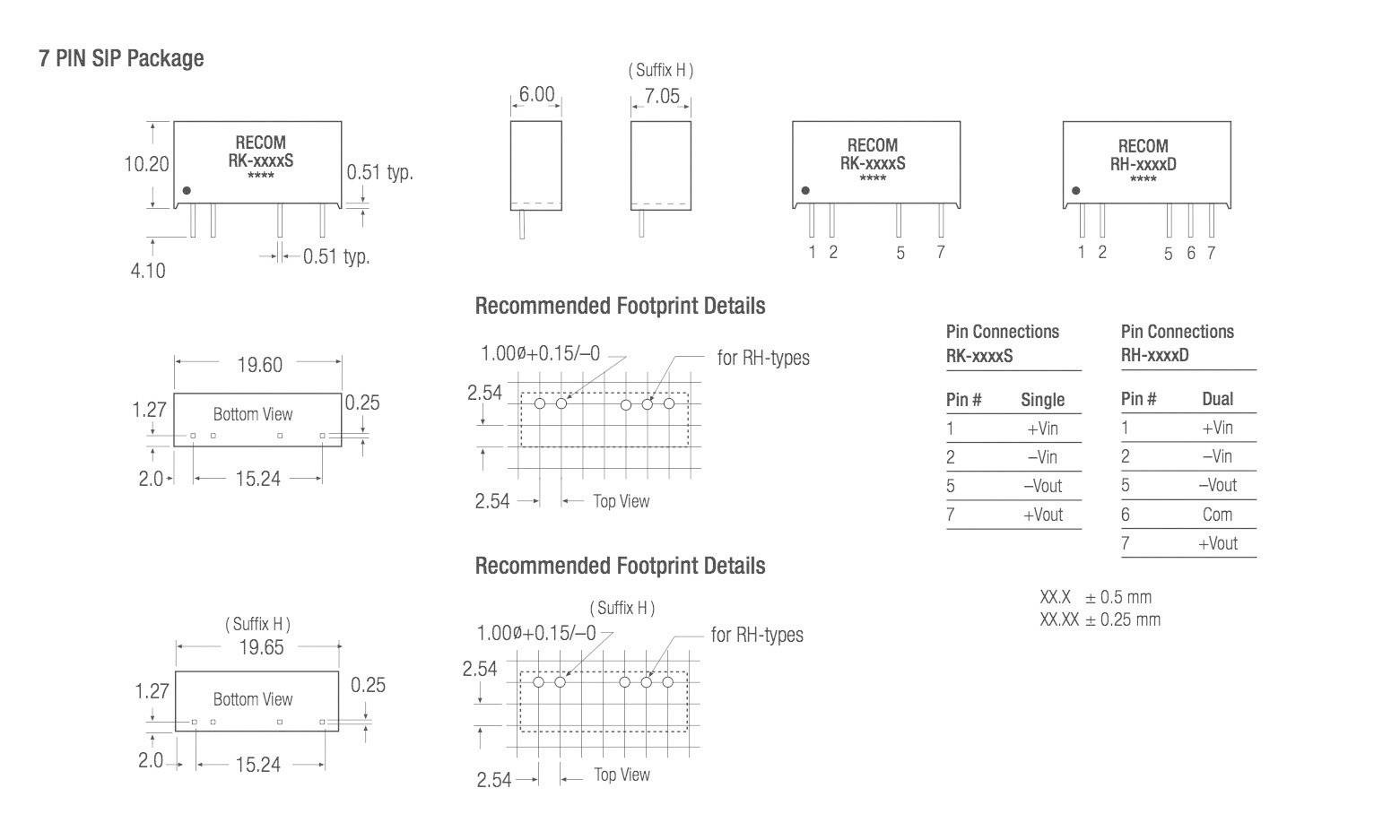 RECOM RH-0515D DC/DC-Wandler, Print 5 V/DC 15 V/DC, -15 V/DC 33mA 1W Anzahl Ausgänge: 2 x Inhalt 1St.