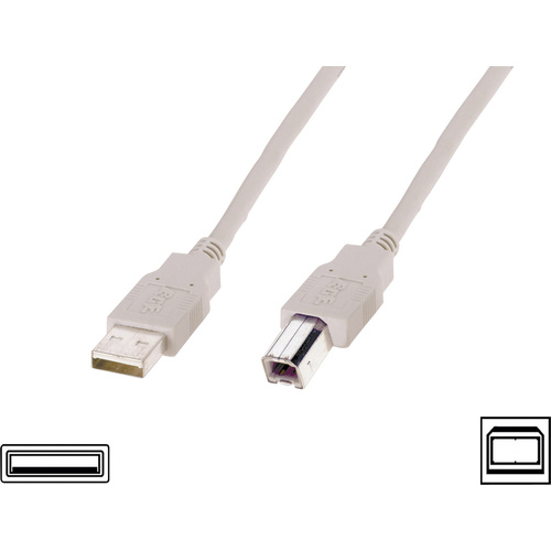 Digitus USB-Kabel USB 2.0 USB-A Stecker, USB-B Stecker 3.00m Beige AK-300102-030-E