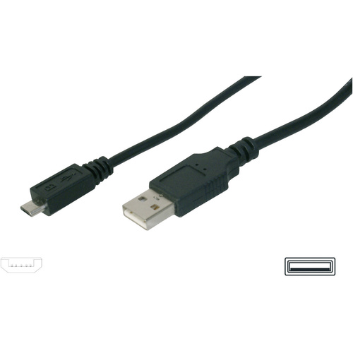 Digitus USB-Kabel USB 2.0 USB-A Stecker, USB-Micro-B Stecker 1.00m Schwarz AK-300110-010-S