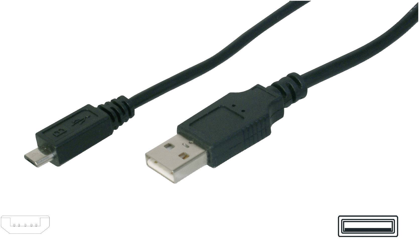 USB-Kabel mit Micro-USB- und Standard-USB-Stecker, schwarz.