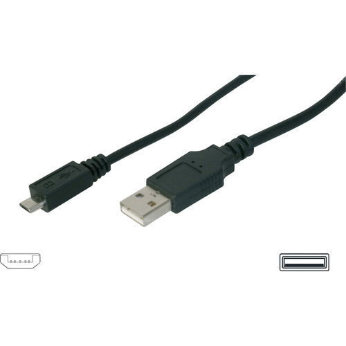 Digitus USB-Kabel USB 2.0 USB-A Stecker, USB-Micro-B Stecker 1.80m Schwarz