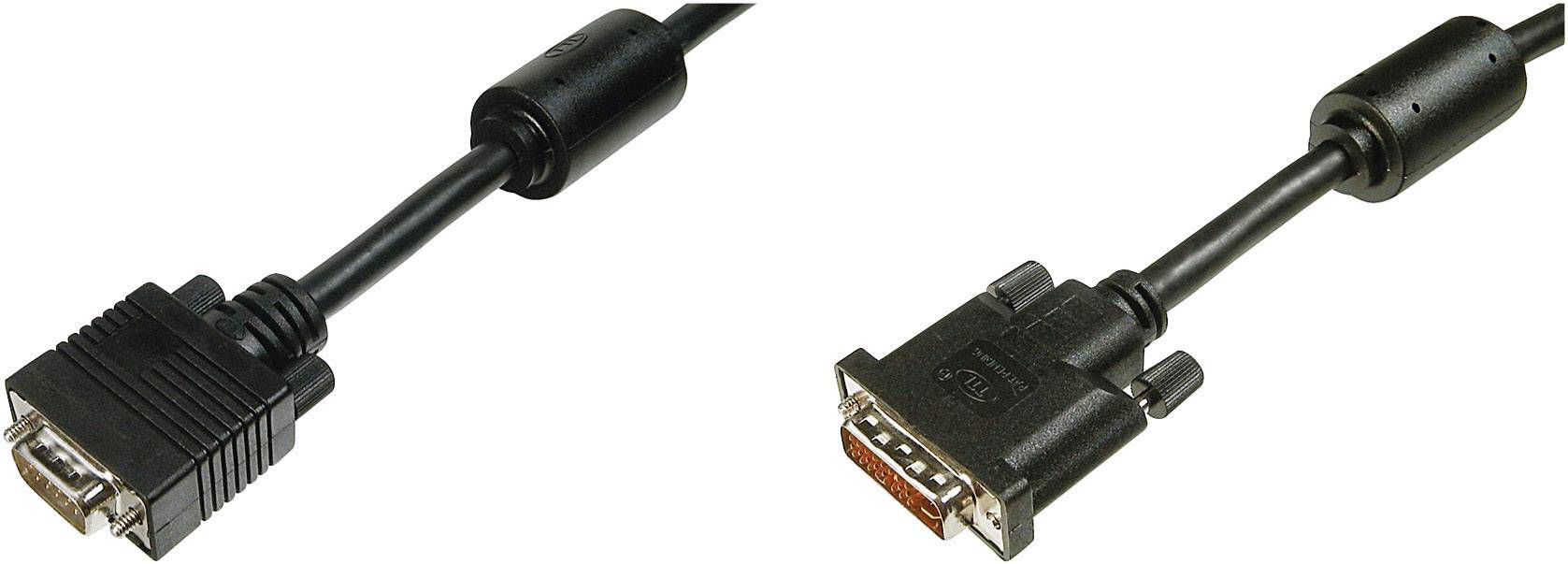 Digitus DVI / VGA Adapterkabel DVI-I 24+5pol. Stecker, VGA 15pol. Stecker 2.00 m Schwarz AK-320300-020-S schraubbar, mit Ferritkern DVI-Kabel