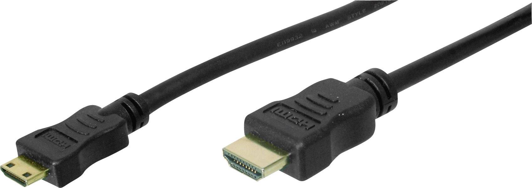 Digitus HDMI Anschlusskabel HDMI-A Stecker, HDMI-Mini-C Stecker 3.00 m Schwarz AK-330106-030-S vergoldete Steckkontakte HDMI-Kabel