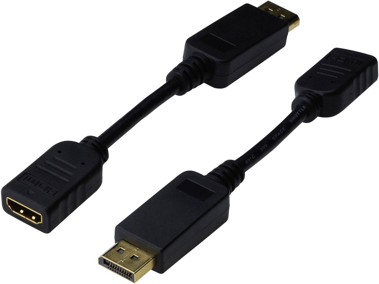 Zwei schwarze Adapterkabel: Oben ein HDMI auf HDMI, darunter ein DisplayPort auf HDMI.