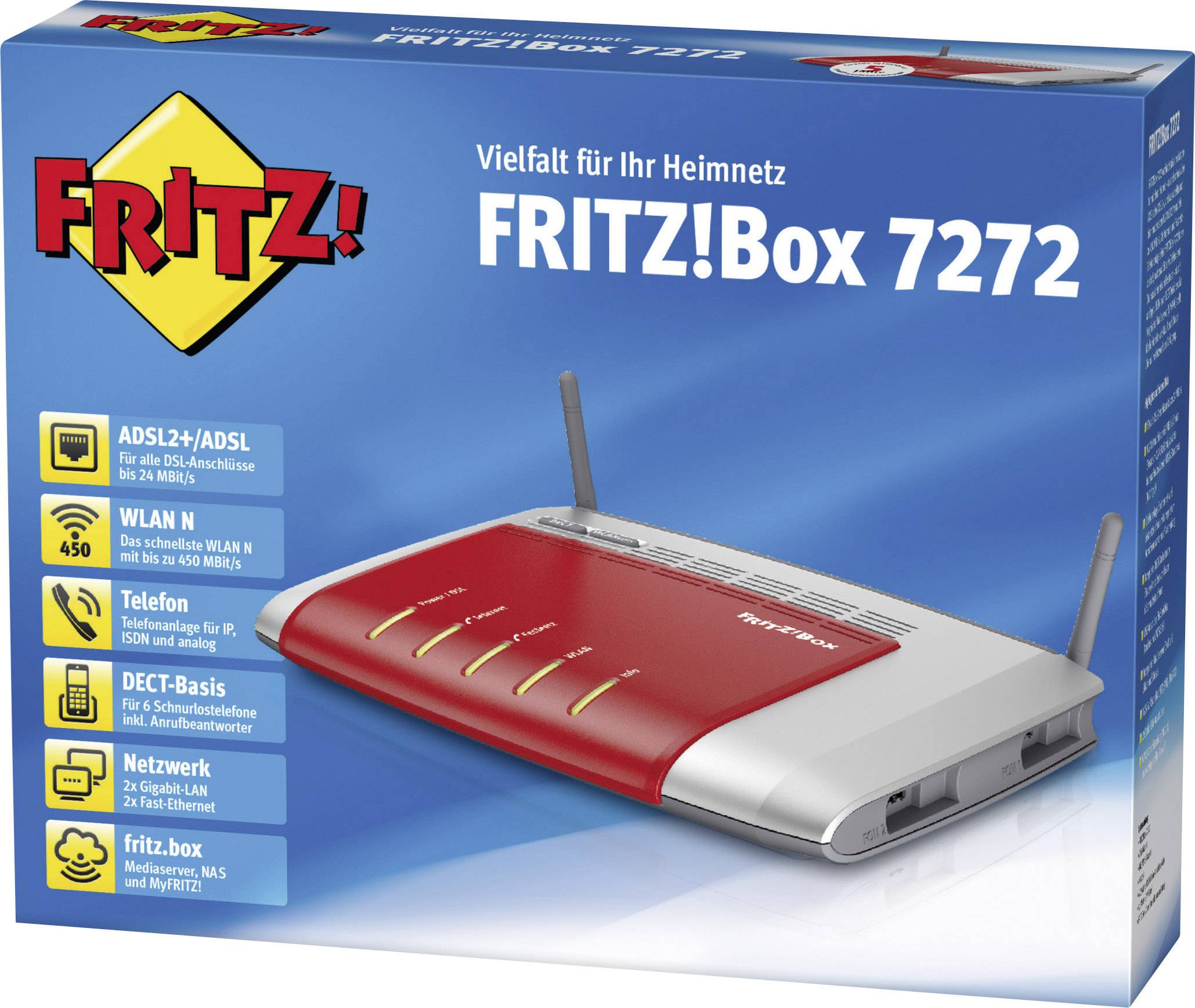 Fritz! FRITZ!Box 7272 International WLAN Router mit Modem Integriertes Modem: ADSL, ADSL2+ 450 MBit/s