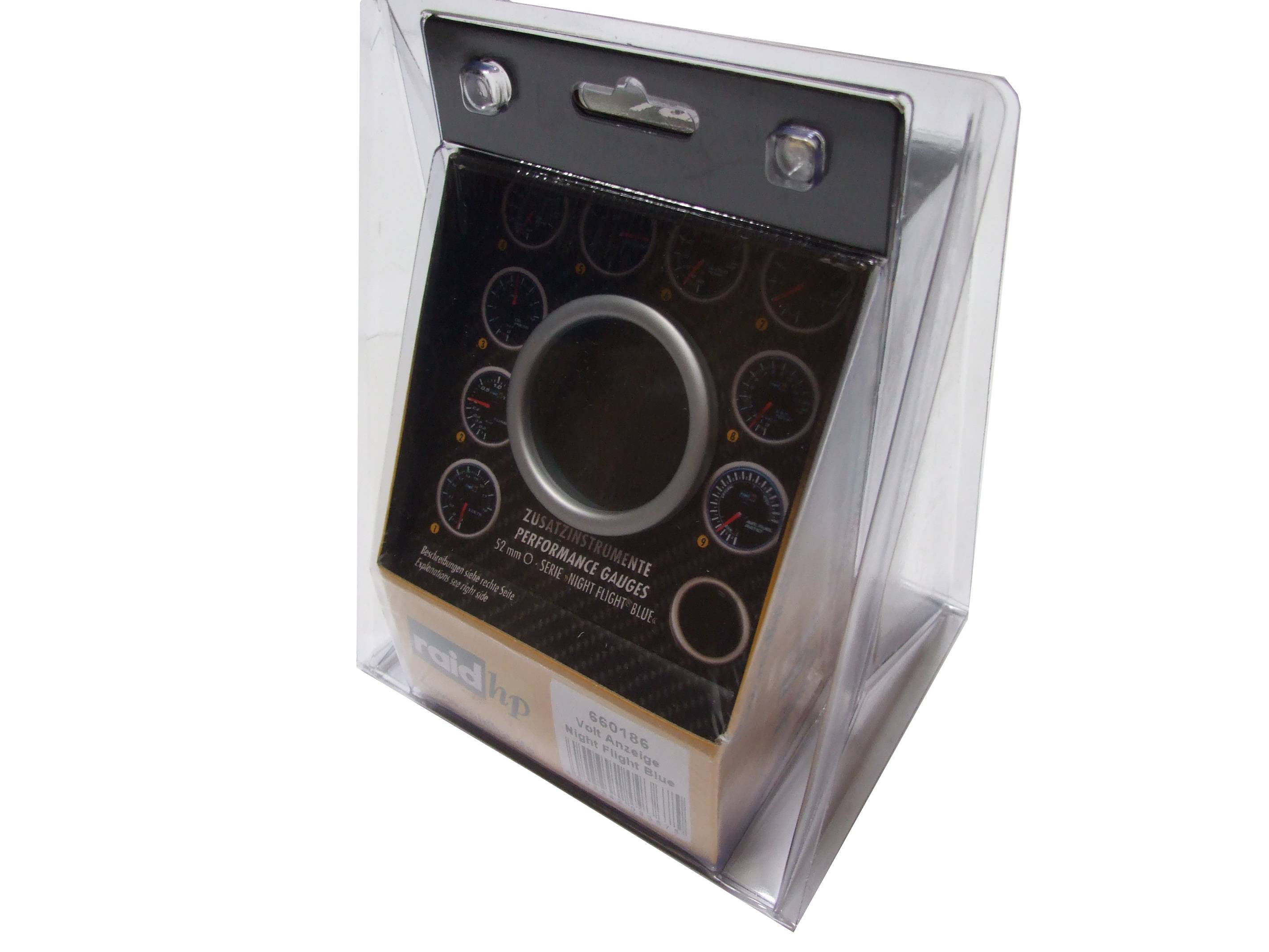 Raid hp 660186 Kfz Einbauinstrument Voltmeter Night Flight Blue Blau, Weiß 52mm