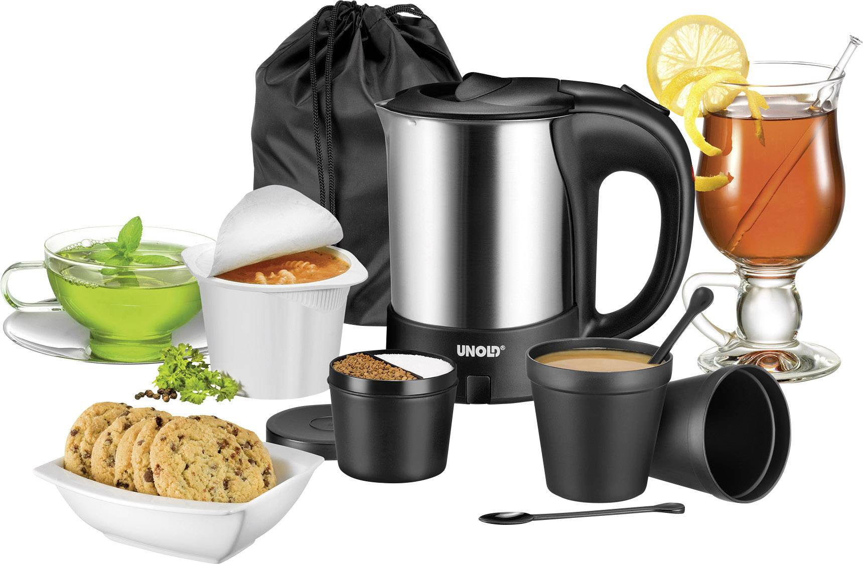 Unold 18575 Reis-set Wasserkocher kabelgebunden Edelstahl, Schwarz Fassungsvermögen: 0.5 l