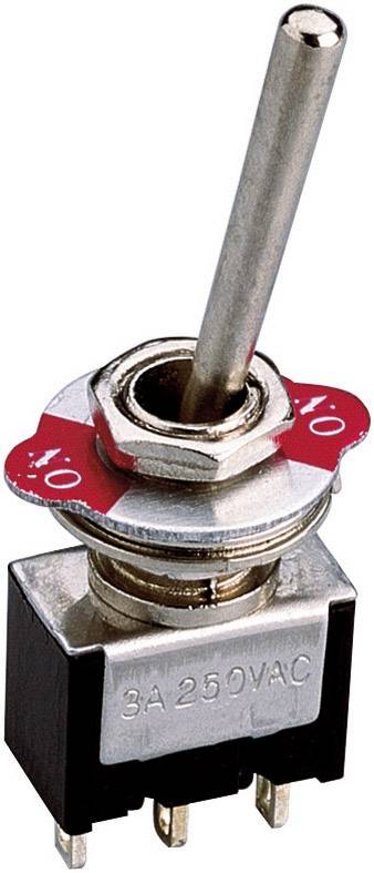 Ein Kippschalter mit Metallhebel und roten Markierungen, geeignet für 3A bei 250VAC, zur elektrischen Steuerung von Geräten.
