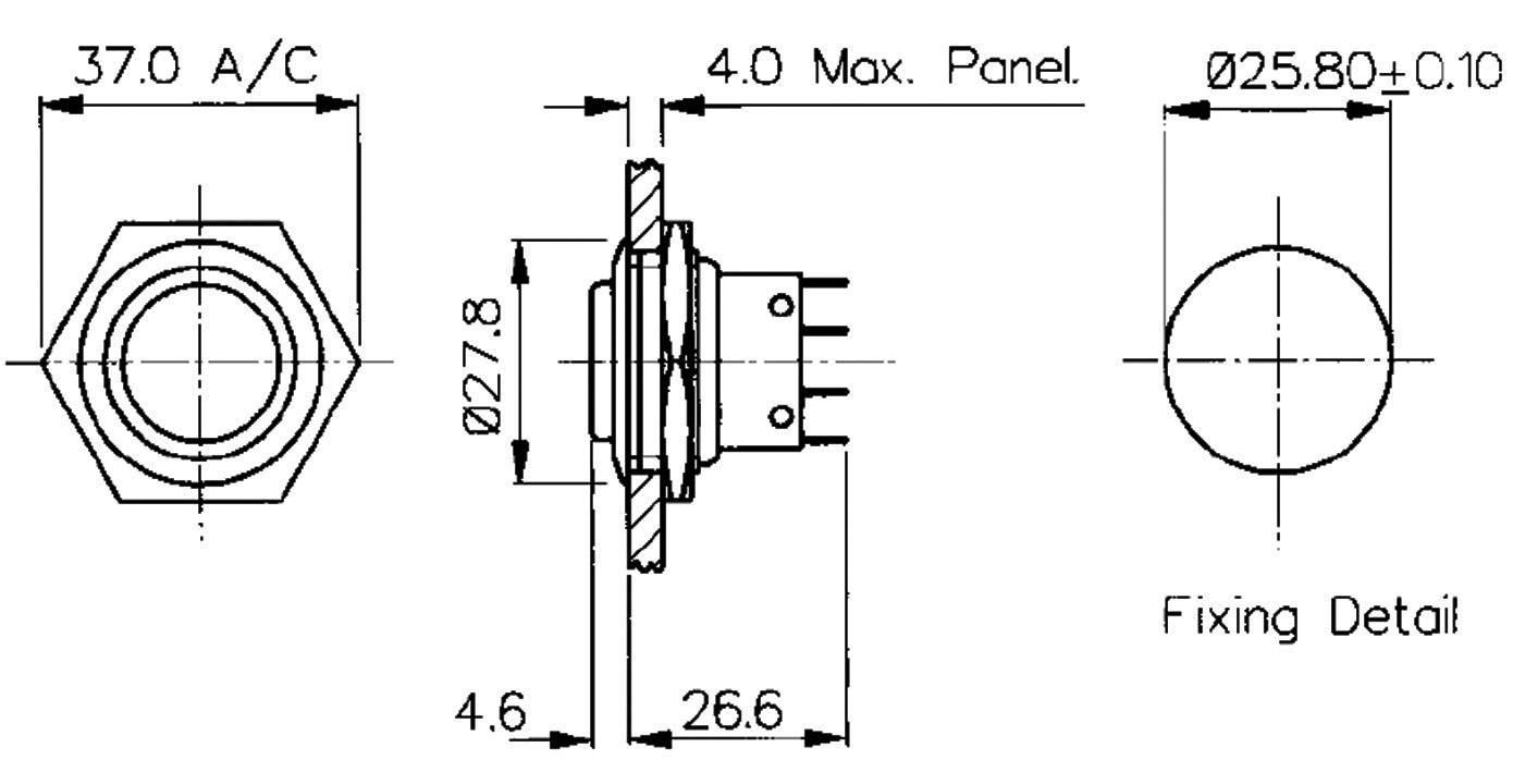 Bulgin MP0038/2 MP0038/2 Vandalismusgeschützter Drucktaster 250 V/AC 5 A 1 x Aus/(Ein) tastend