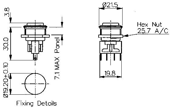 Bulgin MP0031/2 MP0031/2 Vandalismusgeschützter Drucktaster 250 V/AC 5A 1 x Aus/(Ein) tastend (Ø x H) 21.5mm x 33.8mm IP66 1St.