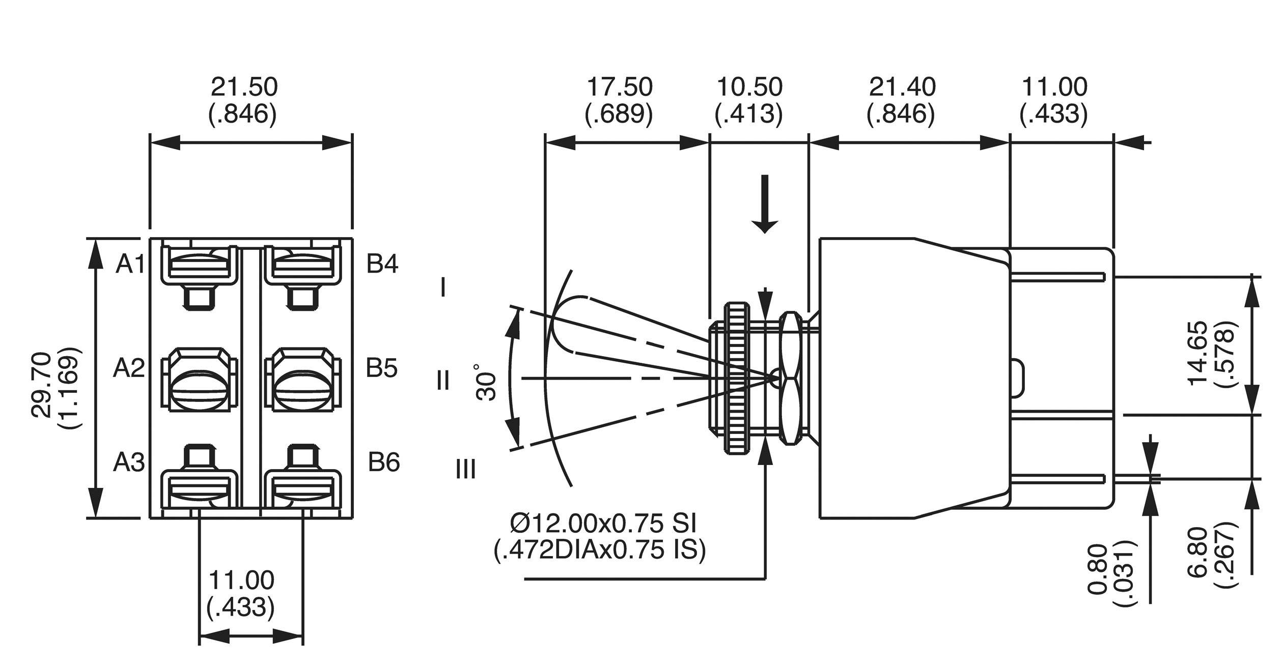APEM 647H/2 647H/2 Kippschalter 250 V/AC 10A 2 x (Ein)/Aus/(Ein) tastend/0/tastend 1St.