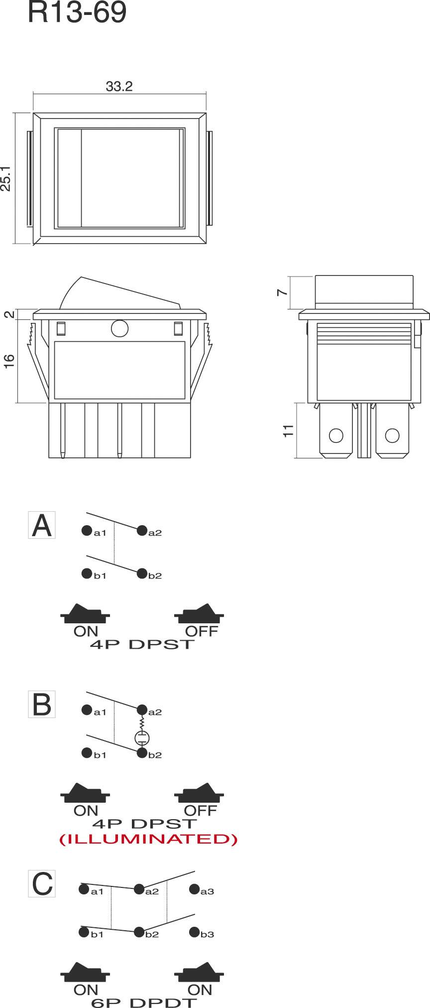 TRU COMPONENTS 1587523 Wippschalter TC-R13-69A-01 250 V/AC 10 A 2 x Aus/Ein rastend 1 St.