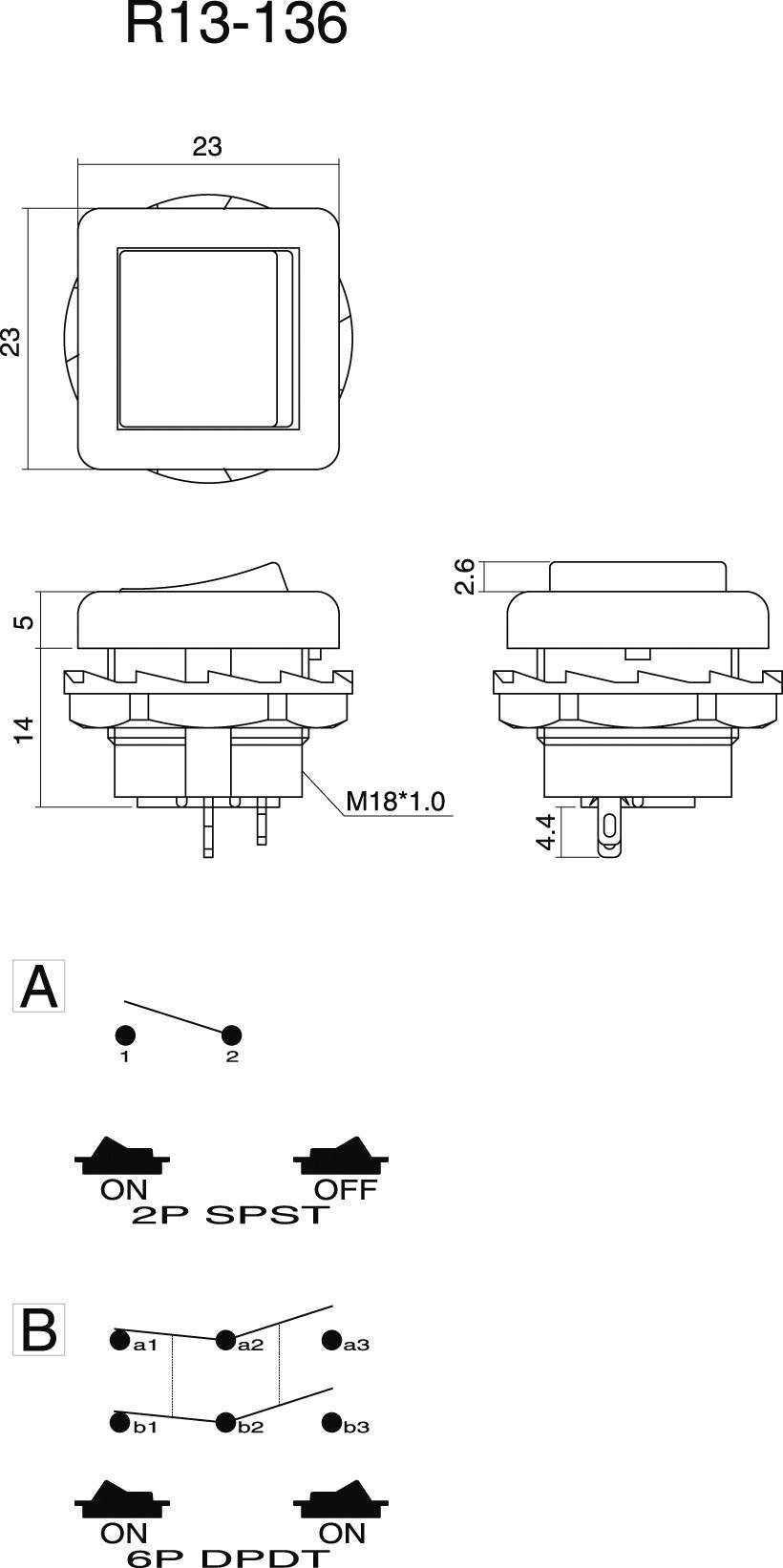 TRU Components 1587563 Wippschalter TC-R13-136A-05 RED 250 V/AC 6A 1 x Aus/Ein rastend