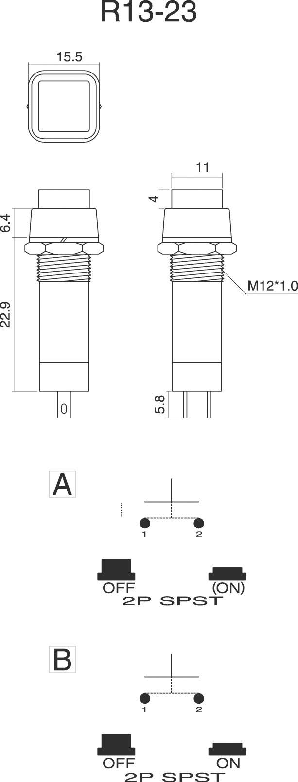 TRU Components 1587864 TC-R13-23A-05GN Drucktaster 250 V/AC 1.5A 1 x Aus/(Ein) tastend