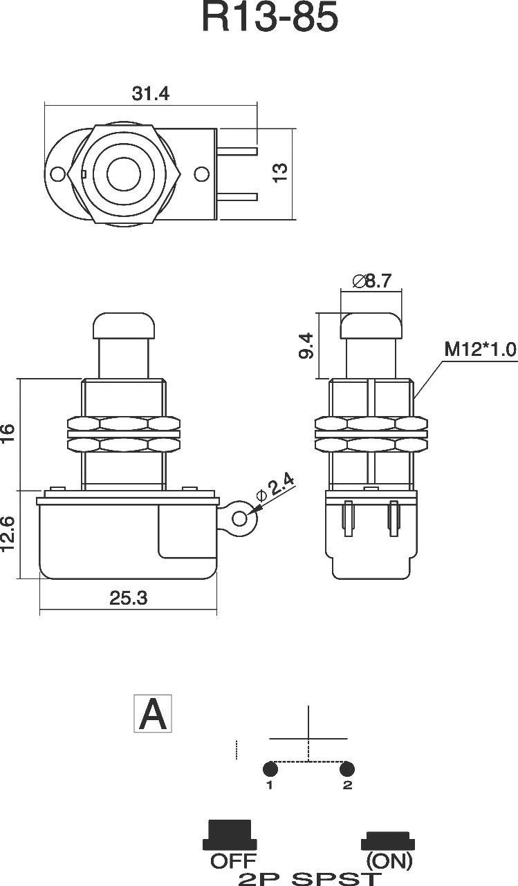 TRU Components 1587726 TC-R13-85A-05 Drucktaster 250 V/AC 3A 1 x Aus/(Ein) tastend 1St.