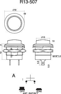 TRU Components 1587736 TC-R13-507A-05RT Drucktaster 250 V/AC 3A 1 x Aus/(Ein) tastend