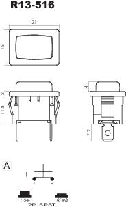 TRU Components 1587751 TC-R13-516A-02 Drucktaster 250 V/AC 6A 1 x Aus/(Ein) tastend
