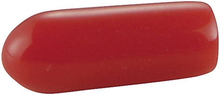 Ein einzelnes rotes, ellipsenförmiges Objekt mit glatter Oberfläche.