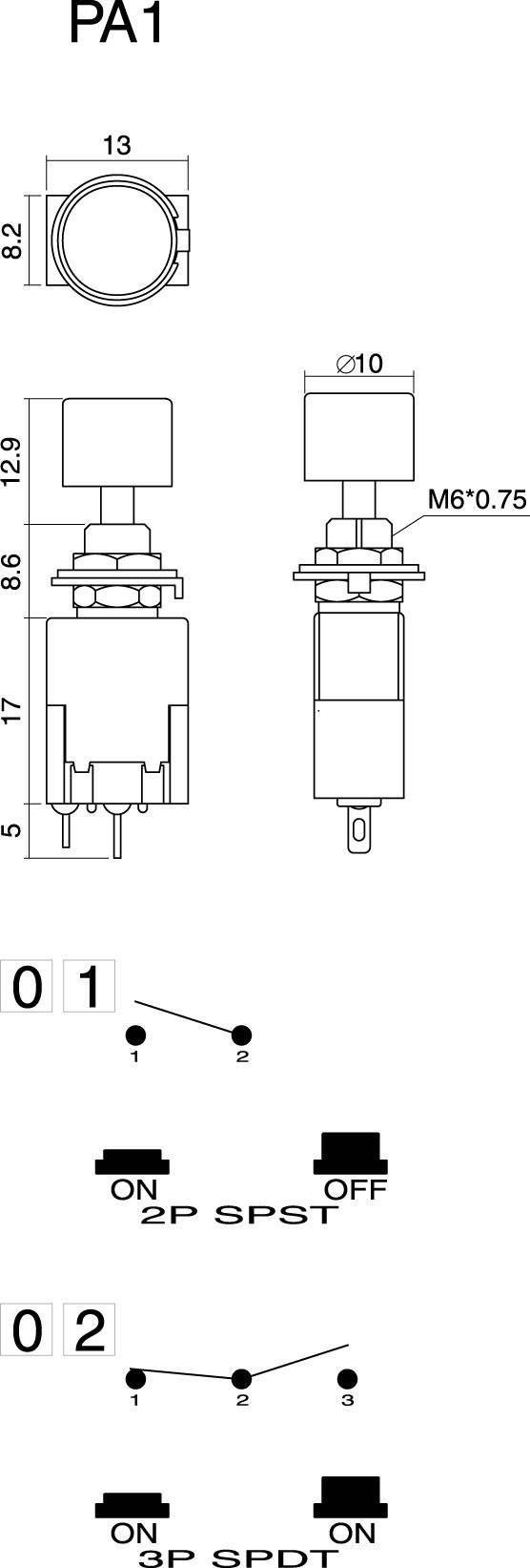 TRU Components 1587788 TC-PA101A1RT Druckschalter 250 V/AC 3A 1 x Ein/Aus rastend