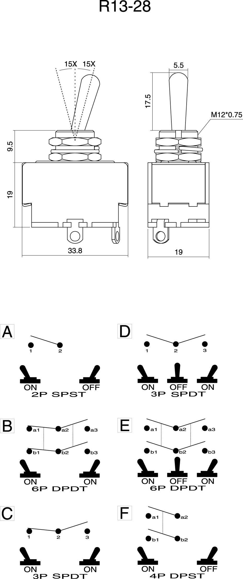 TRU Components 1587675 TC-R13-28F-01 Kippschalter 250 V/AC 10A 2 x Aus/Ein rastend 1St.
